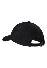 Sort baseball cap lavet af tekstureret stof, der har en buet skygge, syede detaljer, ventilationshuller og en justerbar rem bagpå.