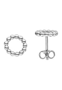 Silberohrringe mit einem kreisförmigen Design und einer perlenartigen Textur. Mit einem Steckverschluss für sicheren Tragekomfort.