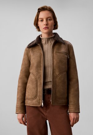 Calvin Klein Jeans, FAUX SHEARLING AVIATOR JACKET - Яке от изкуствена кожа - brown leather with grey