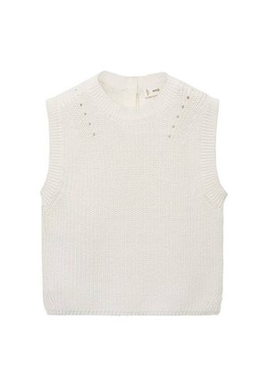 Top senza maniche di colore bianco in maglia con scollatura rotonda, orlo a coste e piccole aperture per la ventilazione sulle spalle, caratterizzato da un motivo testurizzato.