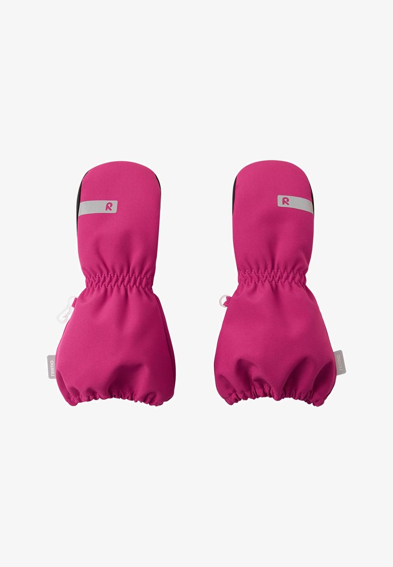 Rosa isolierte Fäustlinge mit elastischen Bündchen, weichem Stoff und einem silbernen Logoakzent. Entwickelt für Wärme und einfachen Tragekomfort.