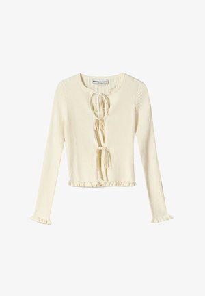 Bershka TIED WITH RUFFLES - Kardigán - beige