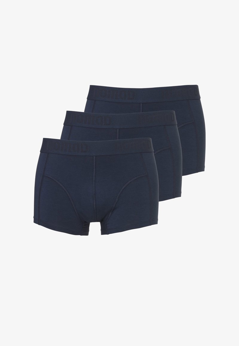Marineblaue Herren-Boxershorts aus weichem, dehnbarem Stoff. Mit breitem Bund und Markenlogo sowie eng anliegendem Schnitt.