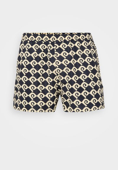 Tamsiai mėlyni maudymosi šortai su kremine bangų raštą. Turi elastinę juostą ir šonines kišenes. Pagaminti iš lengvos, greitai džiūstančios medžiagos.