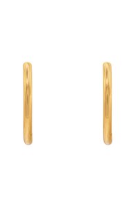 Boucles d'oreilles créoles en ton or avec un design lisse et arrondi, finition polie, arborant une esthétique minimaliste.