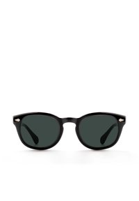 Gafas de sol de ojos de gato negras con lentes oscuros, con un acabado brillante y pequeños acentos metálicos cerca de las bisagras.