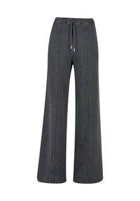 Wijde broek in donkergrijze katoenmix met een elastische tailleband, trekkoord en contrasterende stiksels langs de naden.