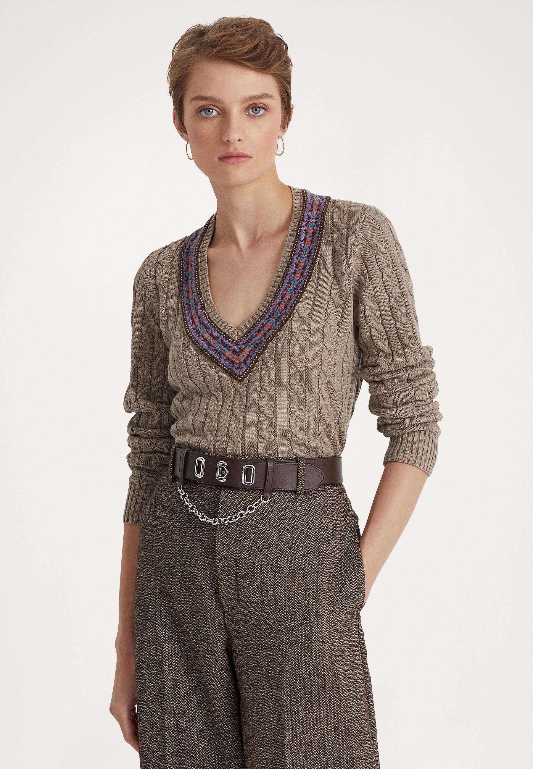 Lauren by Ralph Lauren Meren Cable-Knit Cricket Sweater - Beige