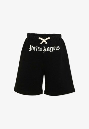Shorts noirs avec cordon de serrage blanc et texte "Palm Angels" en police gothique sur la ceinture avant.