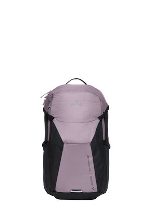 Light purple and black hiking backpack with top handle, multiple compartments, and "VAUDE Trail Control 20+" logo on front panel.