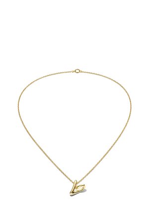 Goldkette mit einer dünnen, zierlichen Kette und einem herzförmigen Anhänger mit einer glatten, polierten Oberfläche. Einfaches Design und glänzendes Finish.