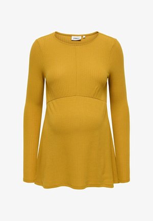 Sinā krāsā pieguļošs topiņš grūtniecēm ar garām piedurknēm, ribotu tekstūru, apaļu kakla izgriezumu un platu apakšu, nodrošinot komfortu un brīvību kustībām.