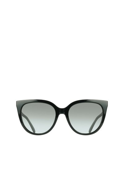 Lunettes de soleil œil de chat noires avec une finition brillante, des verres dégradés et un design angulaire sharp pour un look audacieux.
