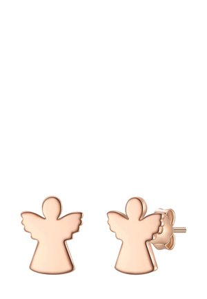 Ohrringe aus roségold in Form von Engeln, mit glatten Oberflächen und ausgebreiteten Flügeln, ausgestattet mit einem einfachen Steckverschluss.
