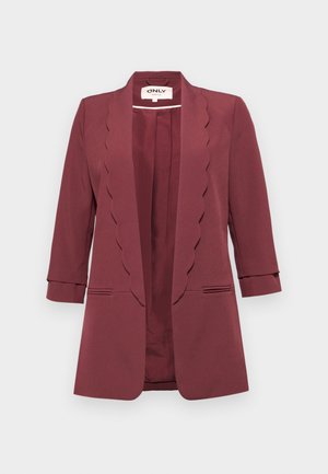 Bordo švarkas su banguotais atvartais, trijų ketvirčių rankovėmis ir dviem priekinėmis kišenėmis; pagamintas iš lygaus audinio su pritaikytu siluetu.