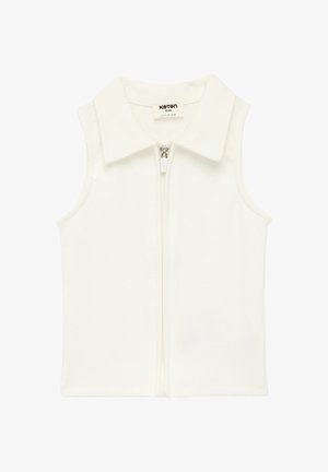 Chaleco blanco sin mangas para niños con cuello y cremallera frontal, fabricado por Koton Kids, talla 6-7 años.