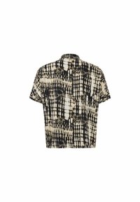 Cămașă scurtă, cu mânecă scurtă, în model tie-dye negru și bej. Dispune de un guler și o croială lejeră, realizată dintr-un material ușor.