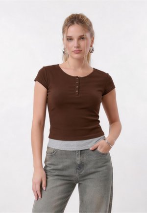 Even&Odd DOUBLE LAYER - T-paita - brown/light grey