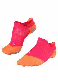 Calze basse rosa e arancioni con un design testurizzato, dotate di punta e tallone rinforzati, e una vestibilità aderente intorno alla caviglia.