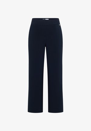 Marineblaue, gerade geschnittene Hose mit elastischem Bund, ohne sichtbare Knöpfe oder Taschen, geeignet für Freizeit- oder formelle Anlässe.