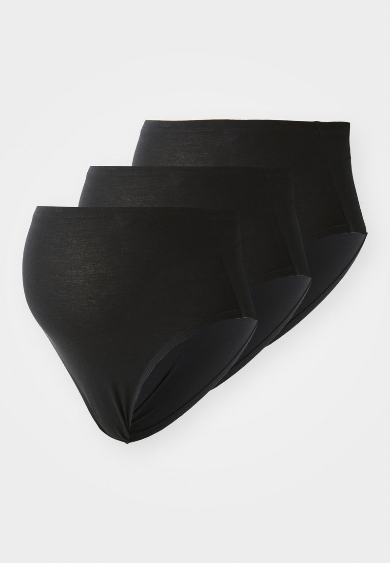 Cuecas de algodão pretas, pacote de três, design de cobertura total, textura suave, cintura elástica, sem costuras visíveis, estilo básico.