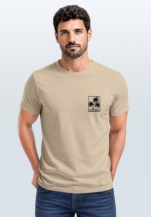 Neverless, HERREN T-SHIRT FRONTPRINT - LOGO DESIGN PALMEN - BAUMWOLLSHIRT - T-Shirt print - natur