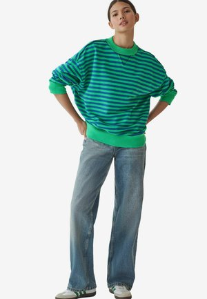 STRIPED RAW EDGE SEAM DETAILING CREW NECK - Pusa - blue green