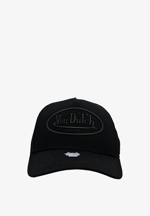 Fekete sapka ívelt napellenzővel és hálós hátsó résszel. Emelkedő fekete logó folt található rajta, amelyen az "Von Dutch Originals" felirat olvasható. Sima, matt felület.