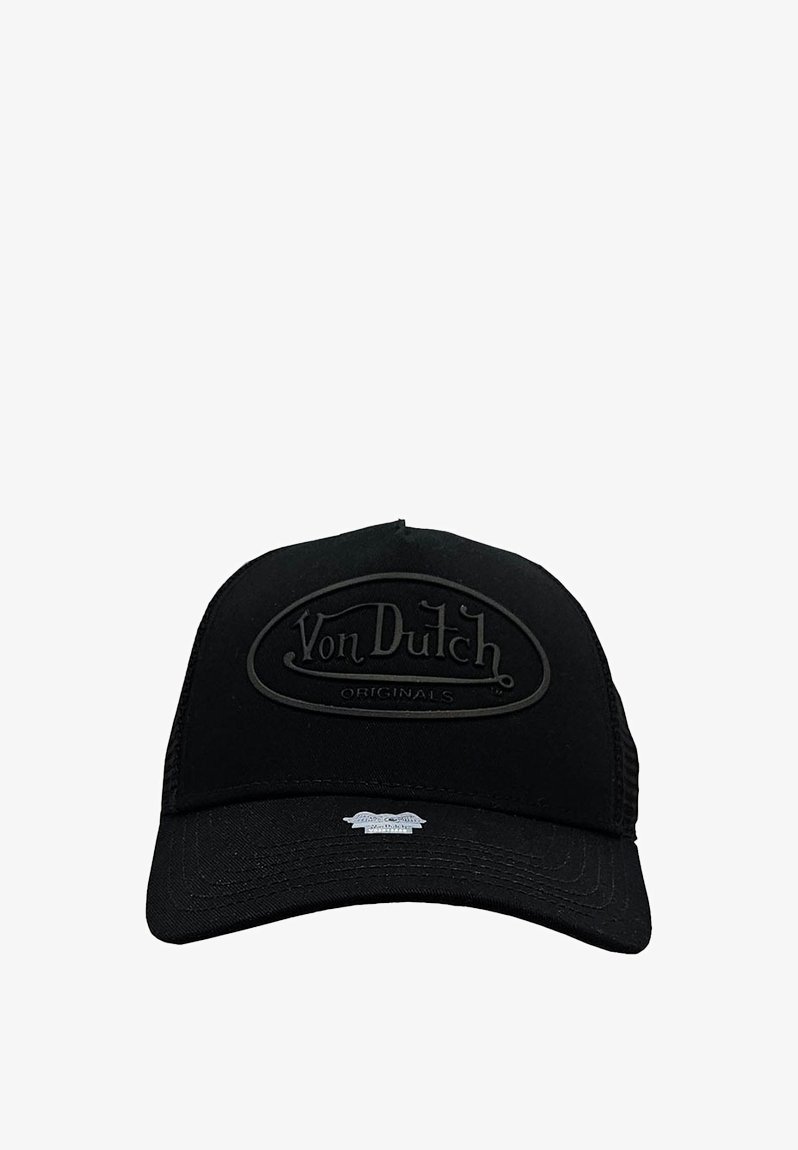 Fekete sapka ívelt napellenzővel és hálós hátsó résszel. Emelkedő fekete logó folt található rajta, amelyen az "Von Dutch Originals" felirat olvasható. Sima, matt felület.
