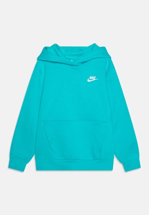 Felpa Nike turchese con tasca a marsupio, polsini a costine e logo bianco sul petto. Realizzata in tessuto morbido e traspirante.