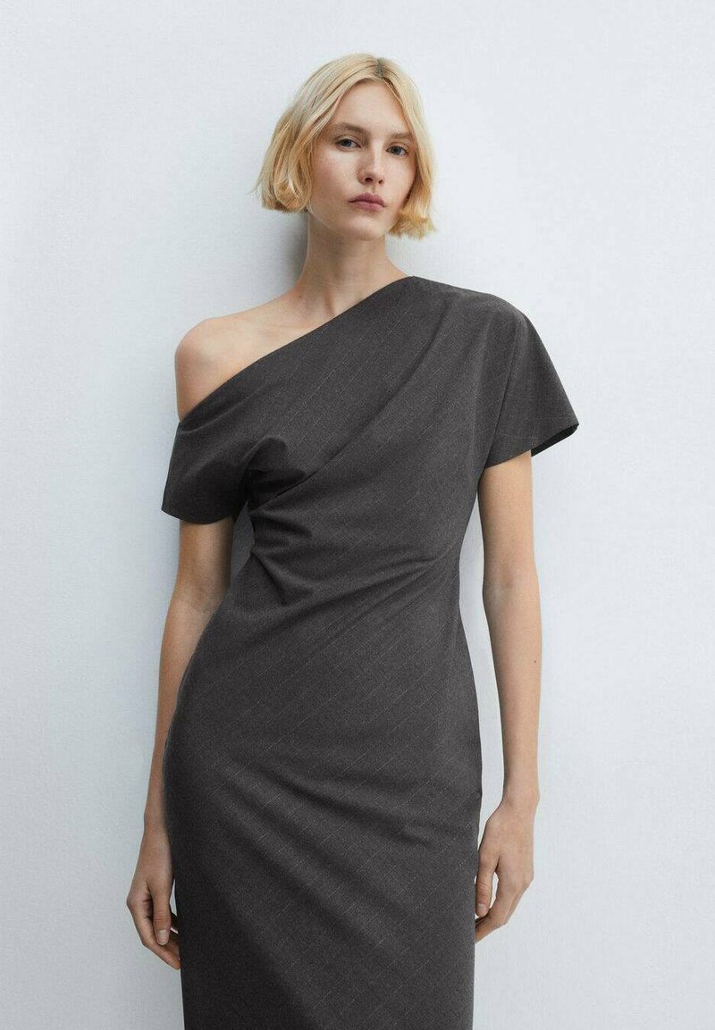 mango grey dress MANGO - Satin dress with creased effect grey