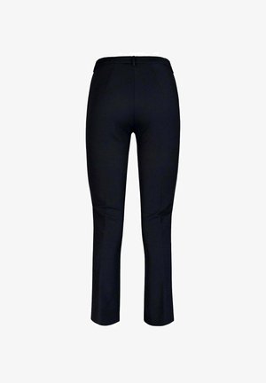 Pantaloni neri con un design a gamba dritta, caratterizzati da un tessuto liscio, una vita con passanti per cintura e due tasche posteriori.