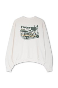 Κρέμα ζακέτα με χαλαρή εφαρμογή, που διαθέτει μια vintage εικονογράφηση ενός αυτοκινήτου και γραφικά πινακίδων σχετικών με το Φοίνιξ της Αριζόνα.