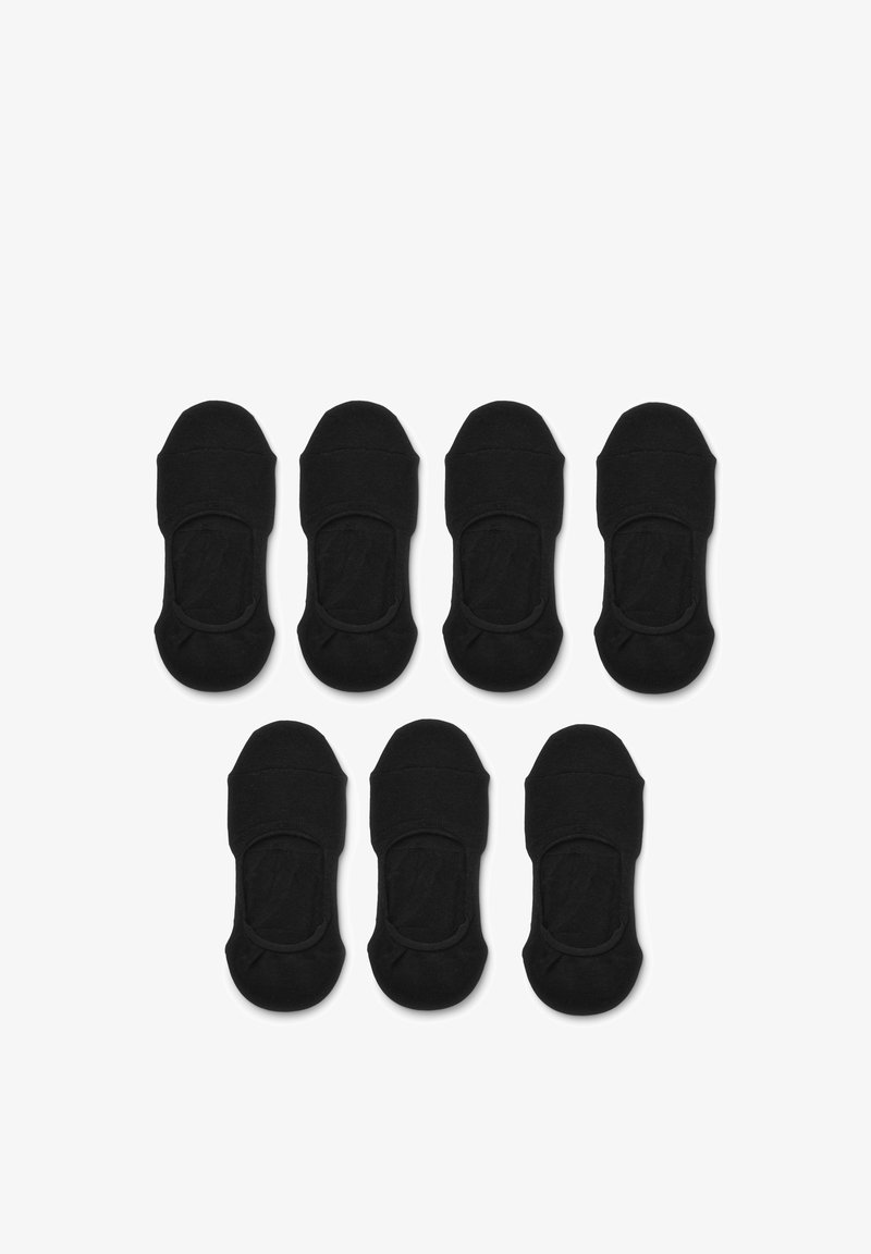 Calzini neri a taglio basso, sei paia, realizzati in tessuto morbido con una texture liscia. Presentano punta chiusa e polsino elasticizzato per una vestibilità sicura.