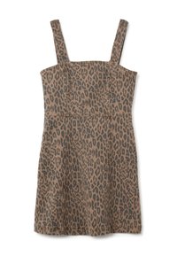 Vestido de estampado de leopardo con corsé ajustado, escote cuadrado y tirantes anchos. Fabricado en un tejido suave con un acabado texturizado.