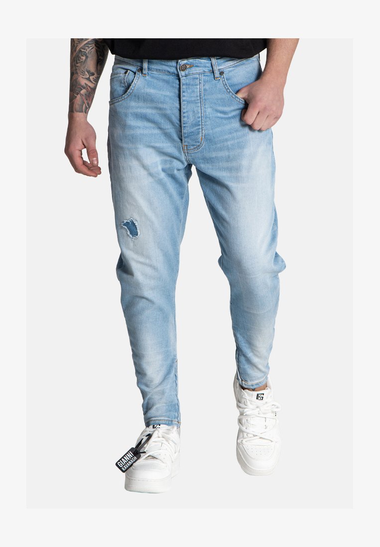 Gianni Kavanagh Jeans Uomo Light Blue Ripped - Modello Carrot Leg, Denim Elasticizzato, Vestibilità Regolare