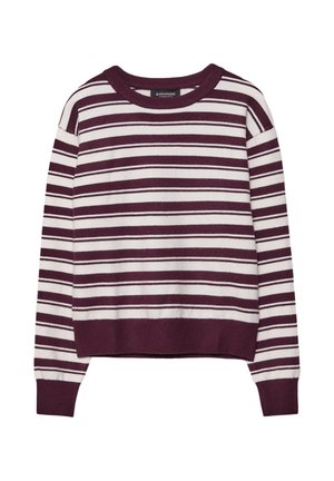 Gebreide trui met een ronde hals, voorzien van horizontale kastanjebruine en witte strepen, geribbelde manchetten en een ontspannen pasvorm.