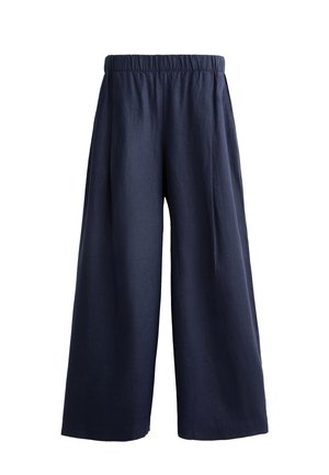 OYSHO LINEN WIDE STRAIGHT-LEG - Trousers - blue