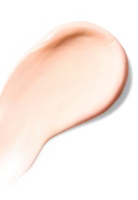 Beige kremet tekstur med en glatt finish, lett glansete og smørbar, som minner om en foundation eller fuktighetskrem.