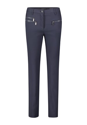 Námořnické slim-fit kalhoty vyrobené z hladké tkaniny, s dvěma kapsami na zip v přední části a stříbrnými doplňky.