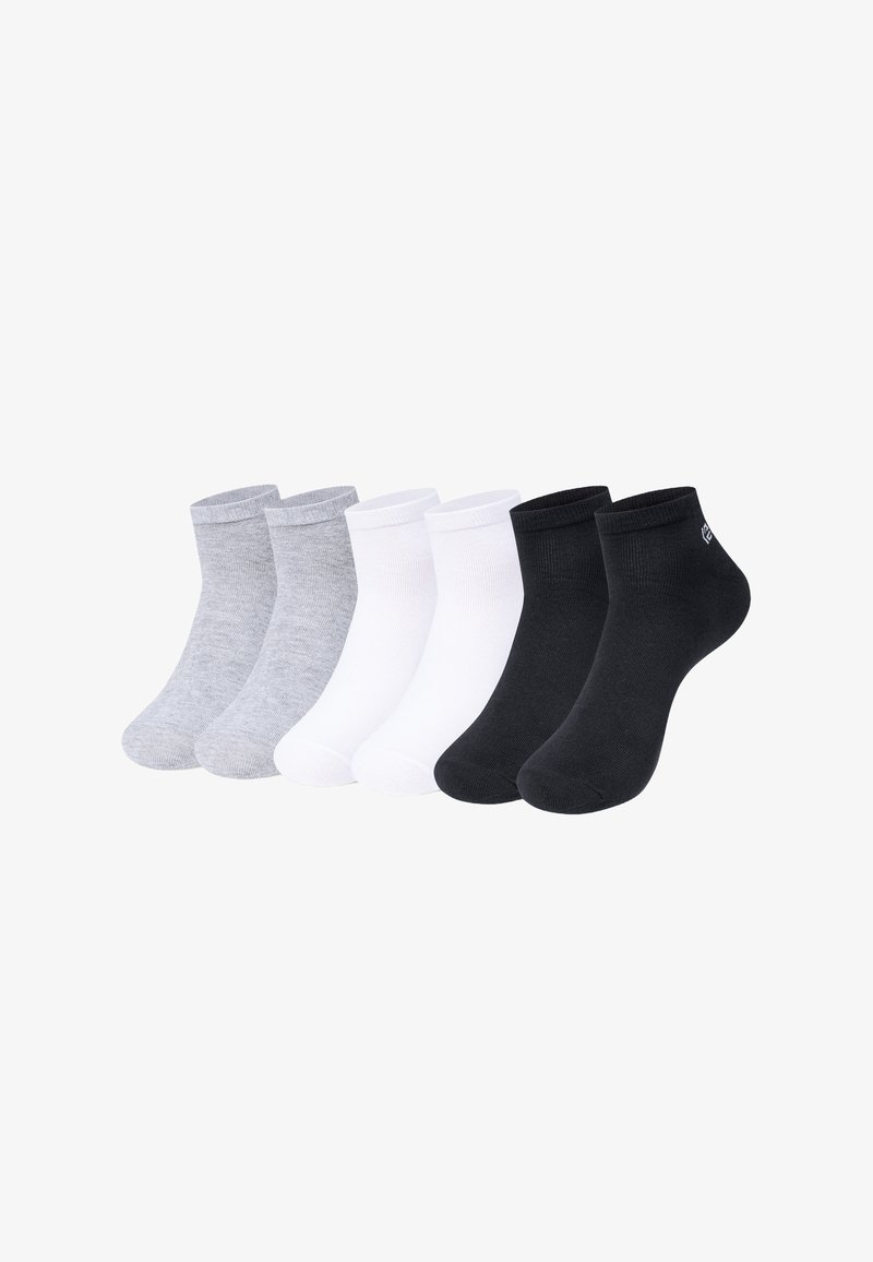 Set aus sechs Knöchelsocken in Grau, Weiß und Schwarz. Jedes Paar zeichnet sich durch eine einfarbige Optik und gerippte Bündchen für einen festen Sitz aus. Glatte Textur.