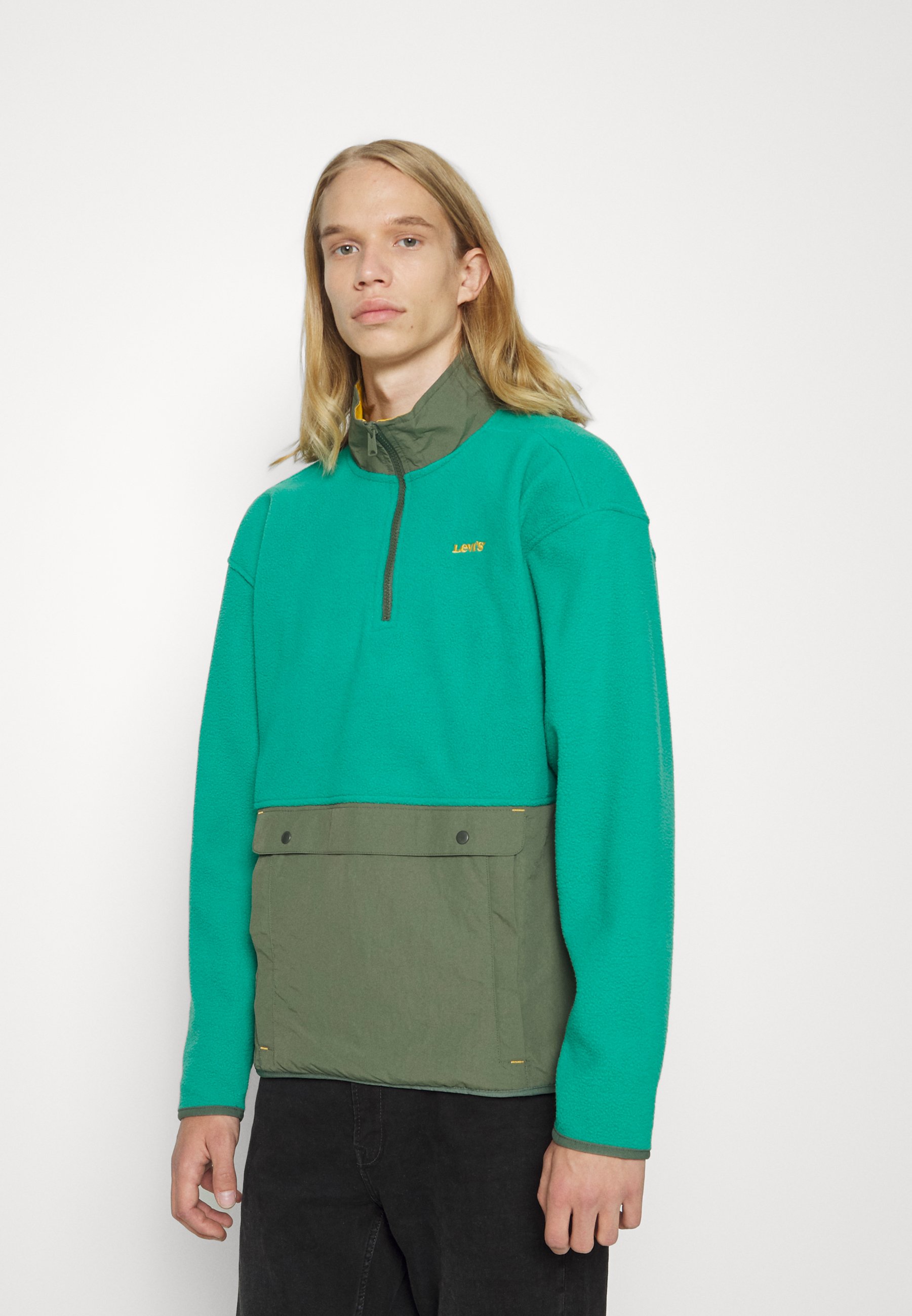 color block fleece pullover