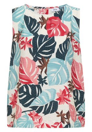 Cecil, BLOUSE TOP WITH ROUND NECK AND BLÄTTERPRINT, biały
