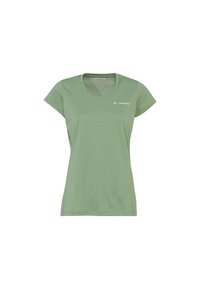 Groene T-shirt met korte mouwen, gemaakt van zachte stof, met een ronde halslijn en een subtiel wit logo. Eenvoudige, klassieke pasvorm.