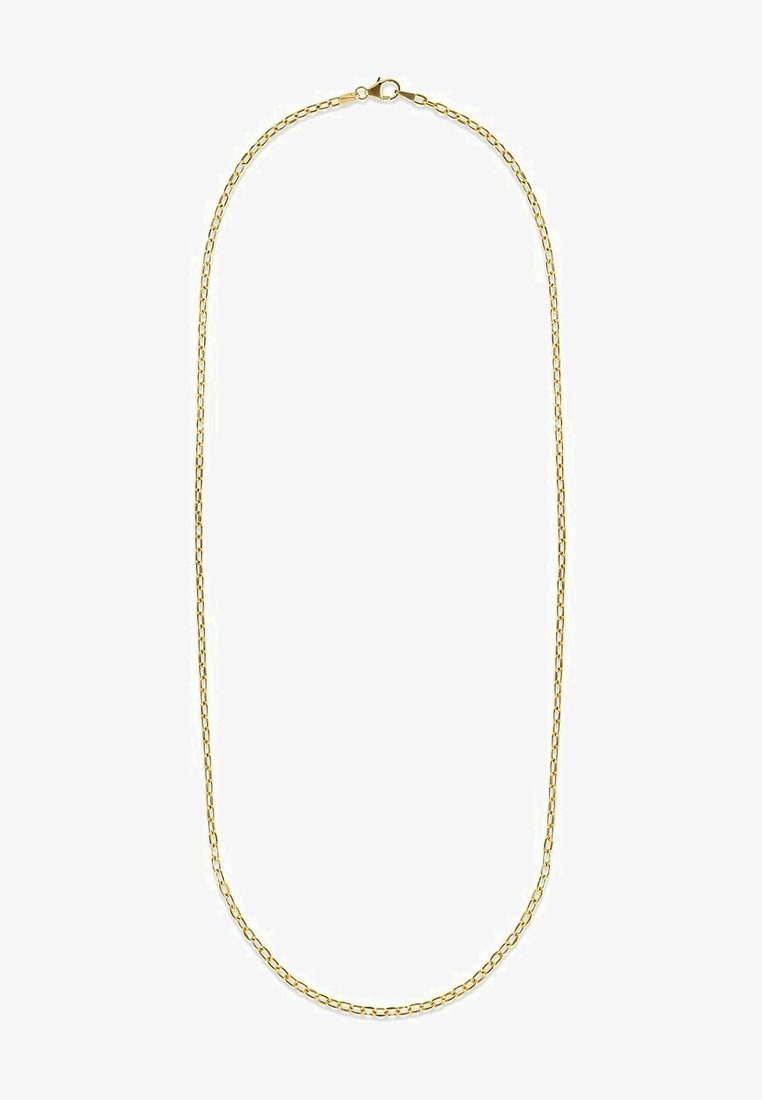 Goldplattierte Messingkette, die ein ovales Glieddesign, glatte Oberfläche und einen Verschluss hat. Die Länge scheint im mittleren Bereich zu liegen.