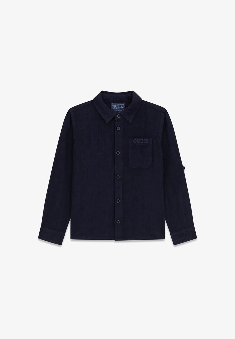 Chemise bleu marine à manches longues avec col et poche poitrine brodée du logo "GUESS".