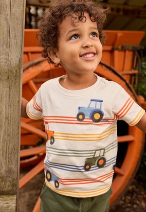 JoJo Maman Bébé REGULAR FIT - APPLIQUÉ STRIPE  - T-shirt imprimé - cream tractor