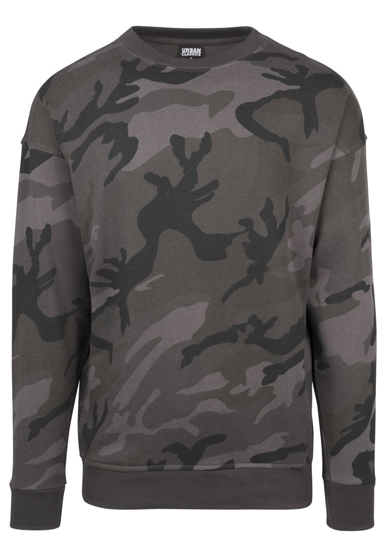Sudadera camuflaje en tonos grises apagados, con cuello redondo, mangas largas y ribete en el bajo. Fabricada en material de algodón suave.