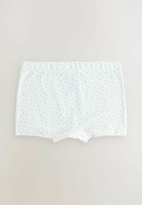 Witte katoenen shorts met een bloemenpatroon in blauw en groen, elastische tailleband en een zachte textuur. Ideaal voor comfort en casual wear.