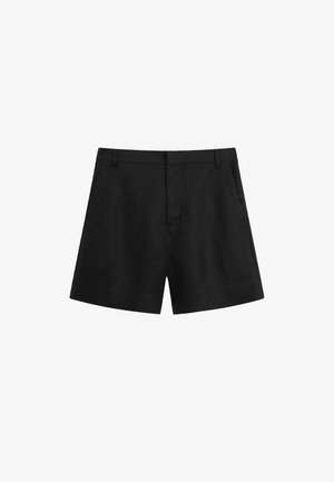 Sorte linnedershorts med en tætsiddende talje, sidelommer og skræddersyet design. Har en glat overflade og flad front uden synlige dekorative elementer.